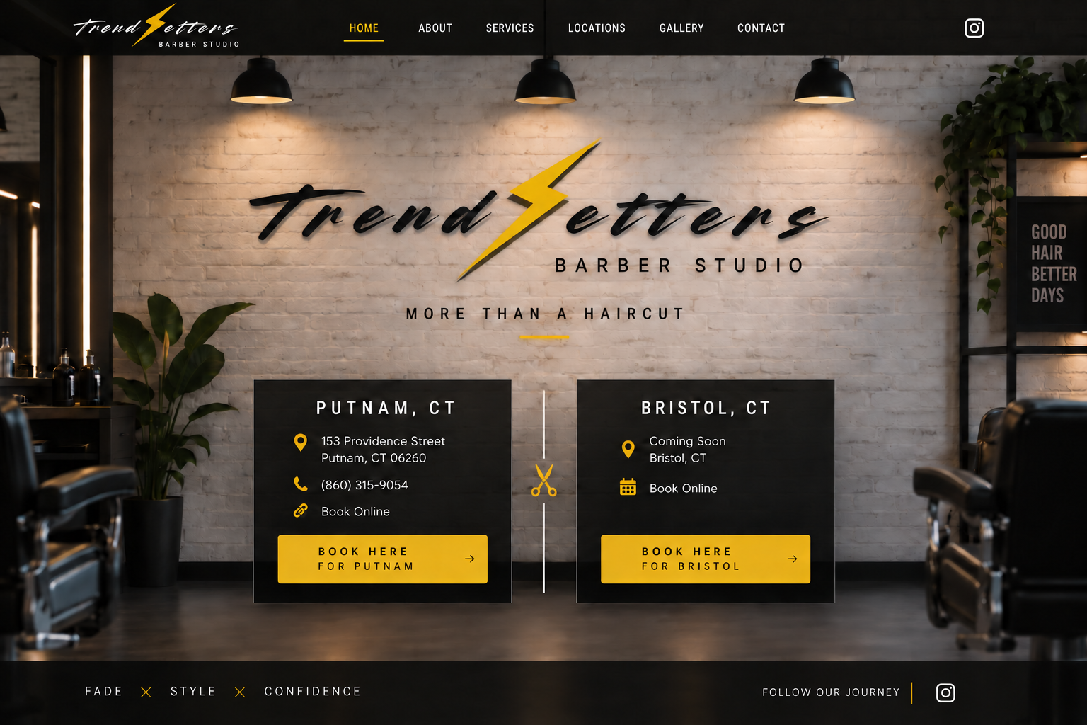 Trendsetters Barber Studio, with Putnam and Bristol location booking options